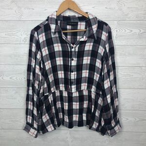 Lane Bryant Women's 22/24 Plaid Long Sleeve Popover Shirt Collared Casual Top